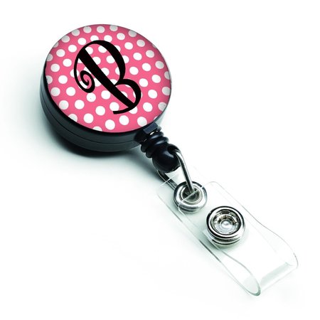 CAROLINES TREASURES Letter B Monogram Pink and Black Polka Dots Retractable Badge Reel CJ1001-BBR
